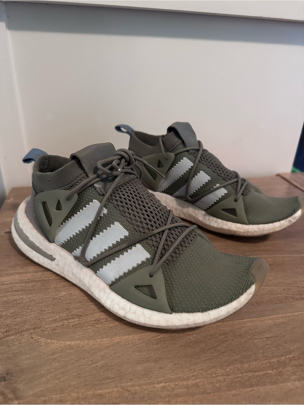 Adidas Arjun Primeknkt Olive Green Sneakers with White Stripes